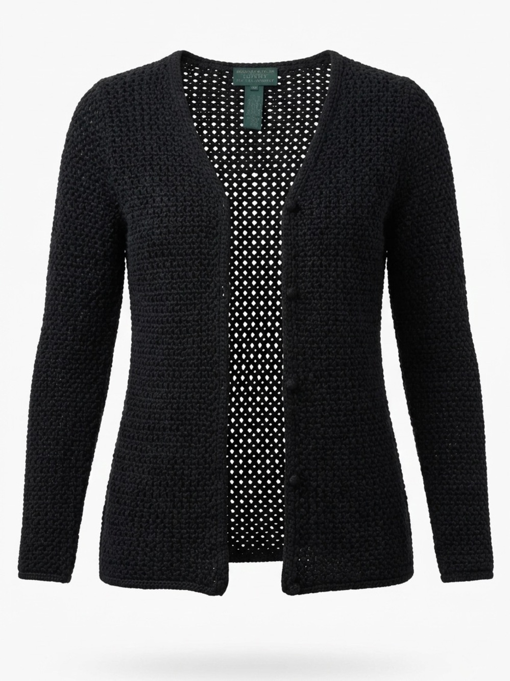 Lauren Ralph Lauren Black Open-Knit V-Neck Cardigan